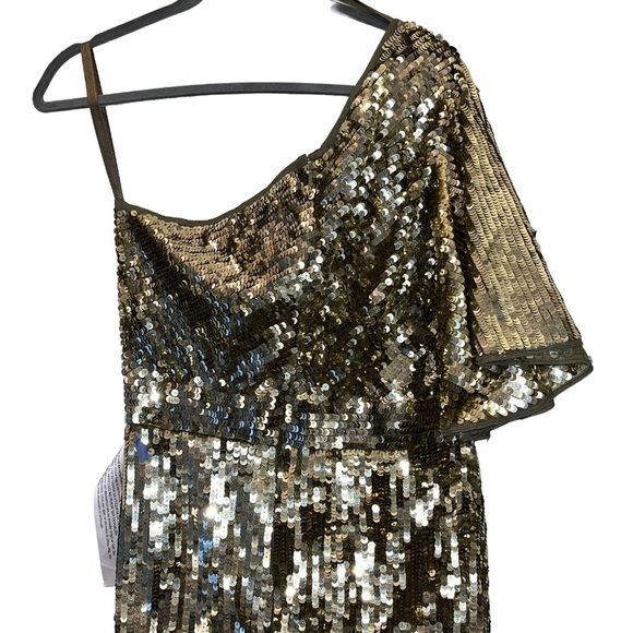 MAC DUGGAL 93540 dress gold 6 sequin one shoulder formal gown maxi wedding prom - Picture 10 of 16